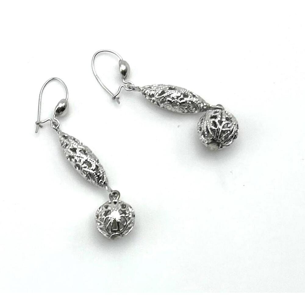 Vintage Silver Dangle Earrings Monet Dainty Ornate Drop Filigree Jewelry